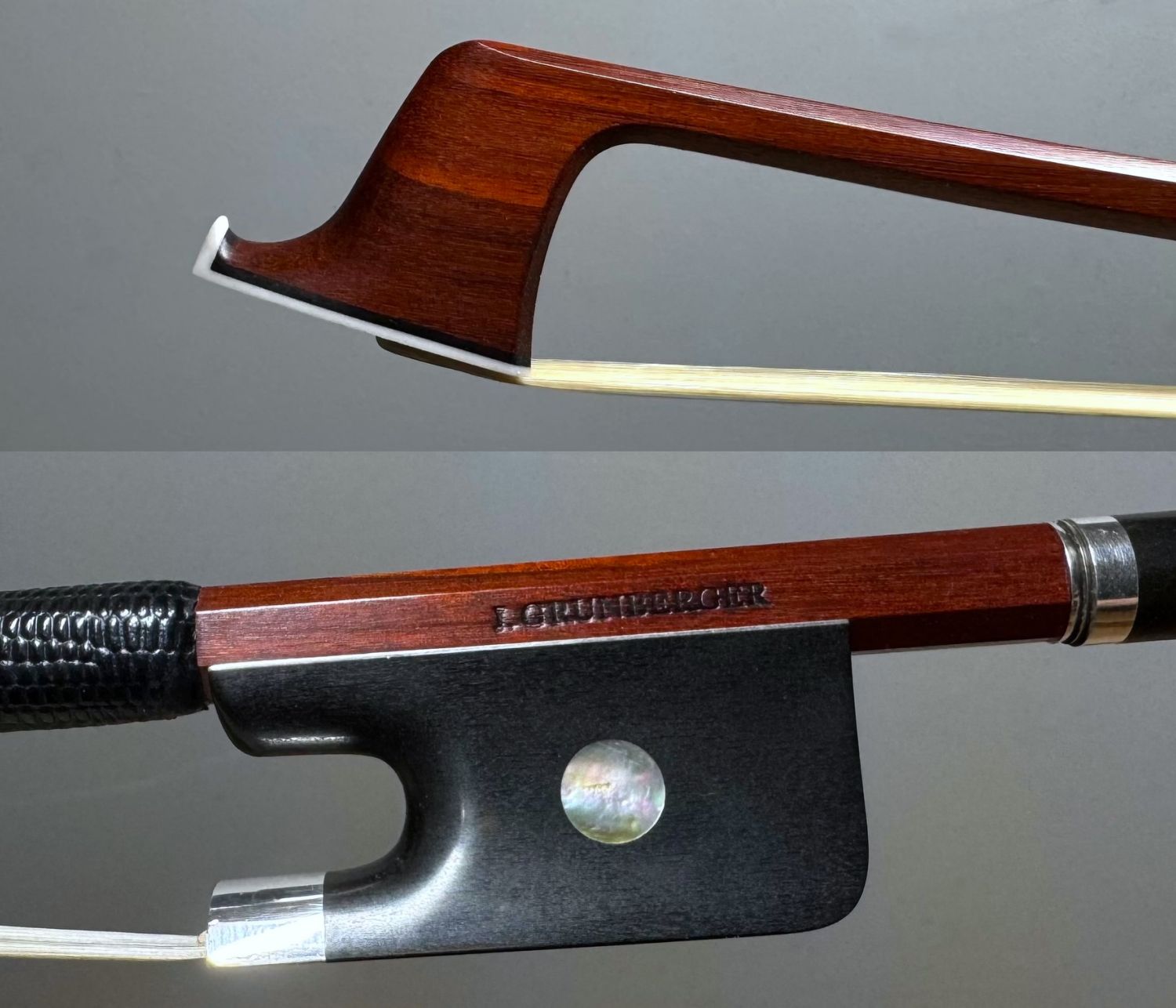 Archet de violoncelle monté ébène et argent fabriqué par Jean Grunberger.