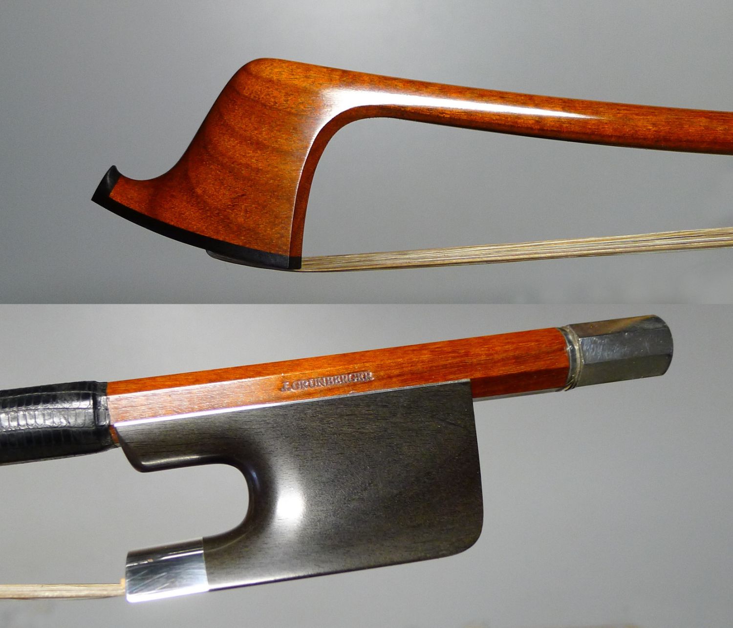 Archet de contrebasse monté ébène et argent fabriqué par Jean Grunberger.