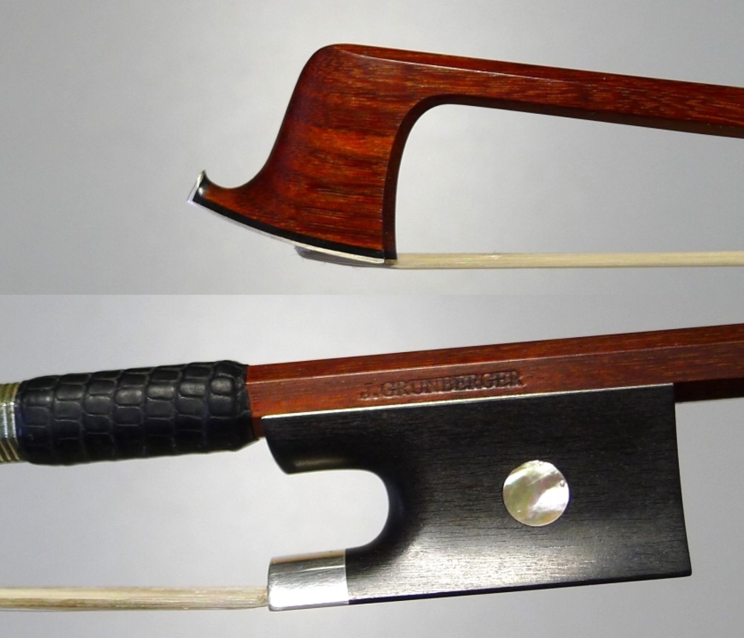 Archet de violon monté ébène et argent fabriqué par Jean Grunberger.